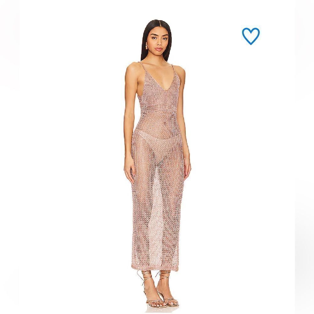 Superdown Darcie Maxi Dress Gold Metallic Knit Crochet Resort Swim Revolve M — image 3 of 8